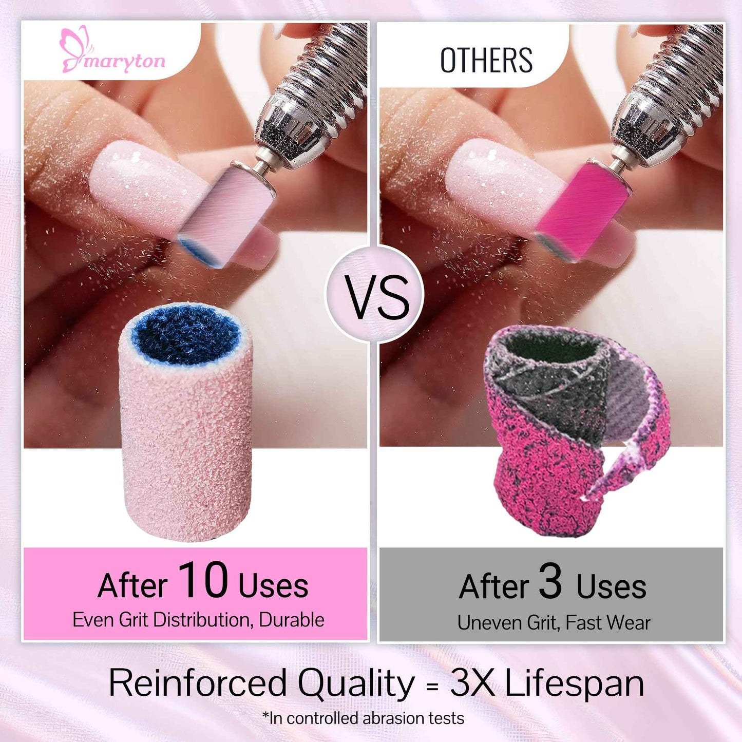 Maryton 500 Pcs Sanding Bands for Nail Drill, Medium Grit Nail Sanding Band Bulk for Professional Salons Manicure and Pedicure