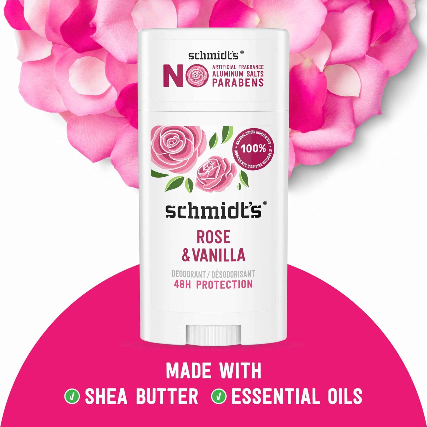 Schmidt's Aluminum-Free Vegan Deodorant Rose & Vanilla 2 Count and Clean Coconut 2.65 oz Each, 24 Hour Odor Protection