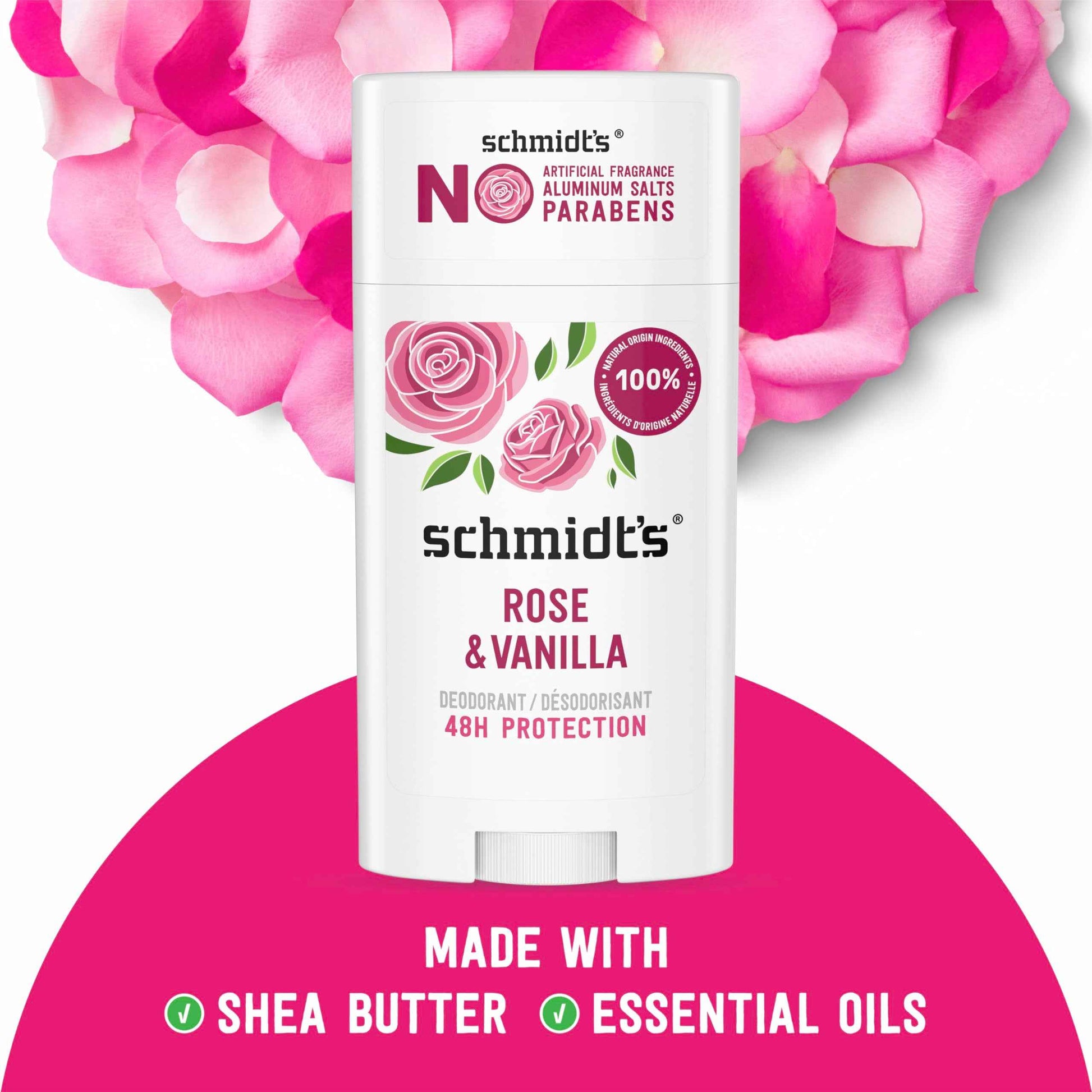 Schmidt's Aluminum-Free Vegan Deodorant Rose & Vanilla 2 Count and Clean Coconut 2.65 oz Each, 24 Hour Odor Protection