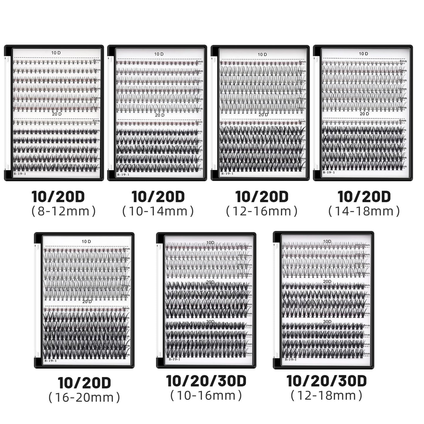 Bodermincer False Eyelash, 240pcs C Curl 10D/20D Cluster, Mixed 14/15/16/17/18mm and Under Eyelashes, Individual, Black, Biodegradable