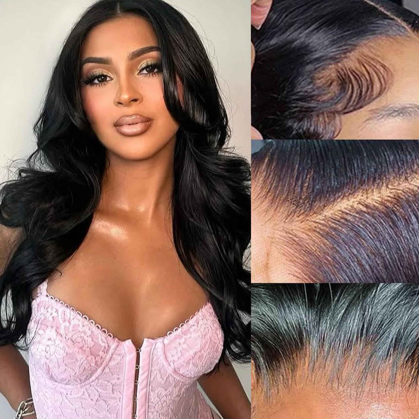 2x6 Skinlike Real HD Lace Closure Body Wave 100% Human Hair 0.095mm Ultra-thin Kim K HD Lace Closure Pre-plucked with Natural Hairline Small Single Knots Natural Black 16 Inch