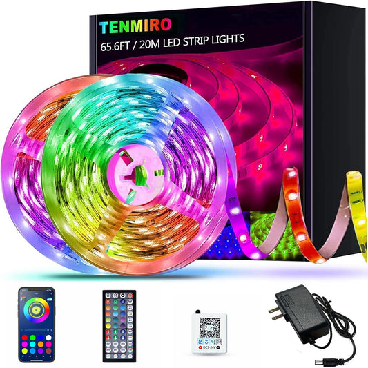 Tenmiro 65.6ft Led Strip Lights, Ultra Long RGB Color Changing LED Light Strips Kit with 44 Keys Ir Remote Led Lights for Bedroom, Kitchen, Home Decoration