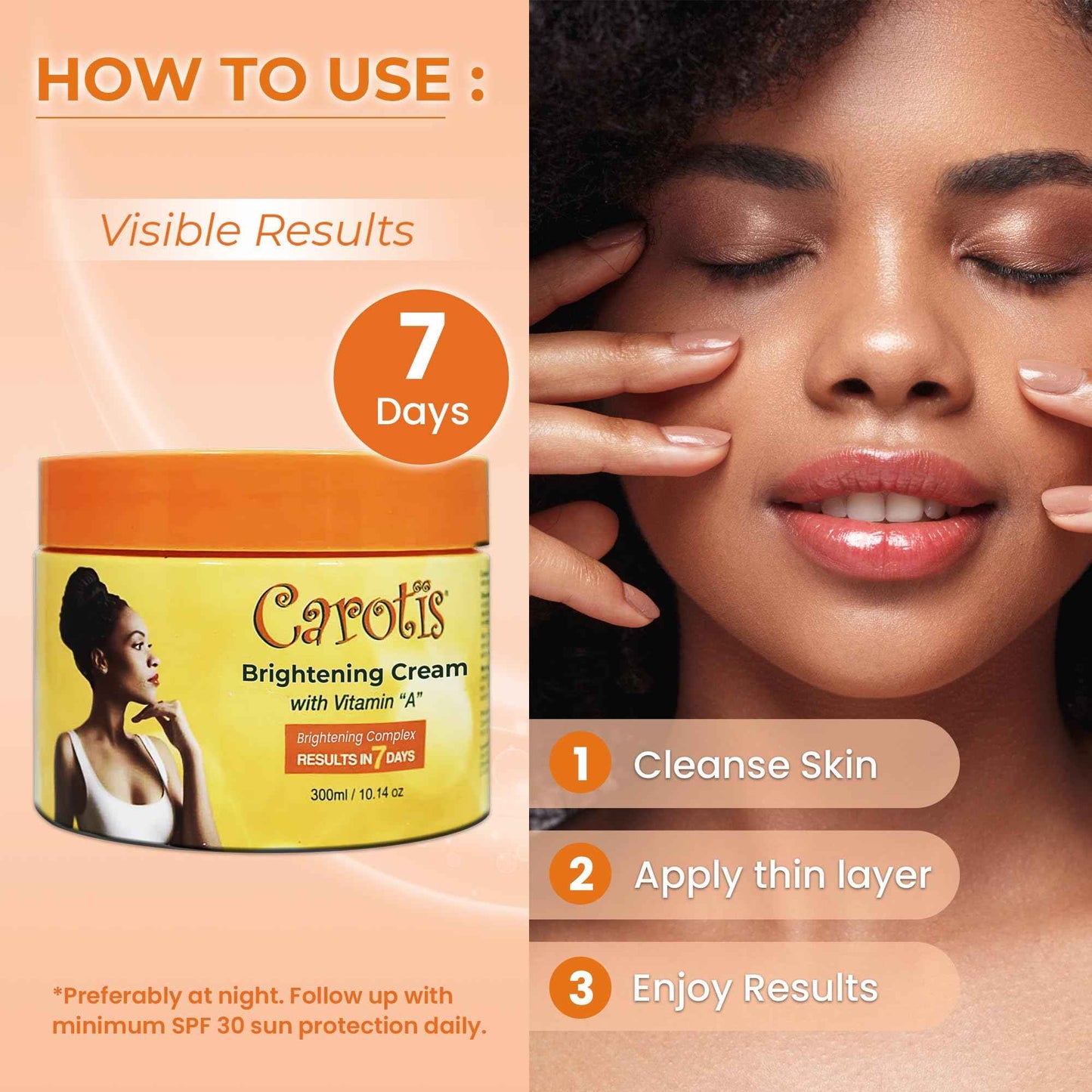 CAROTÏS, Skin Brightening Cream – 300ml / 10.14fl oz – 7 Day Night Cream for Uneven Skin Tone, with Vitamin A (Pack of 2)