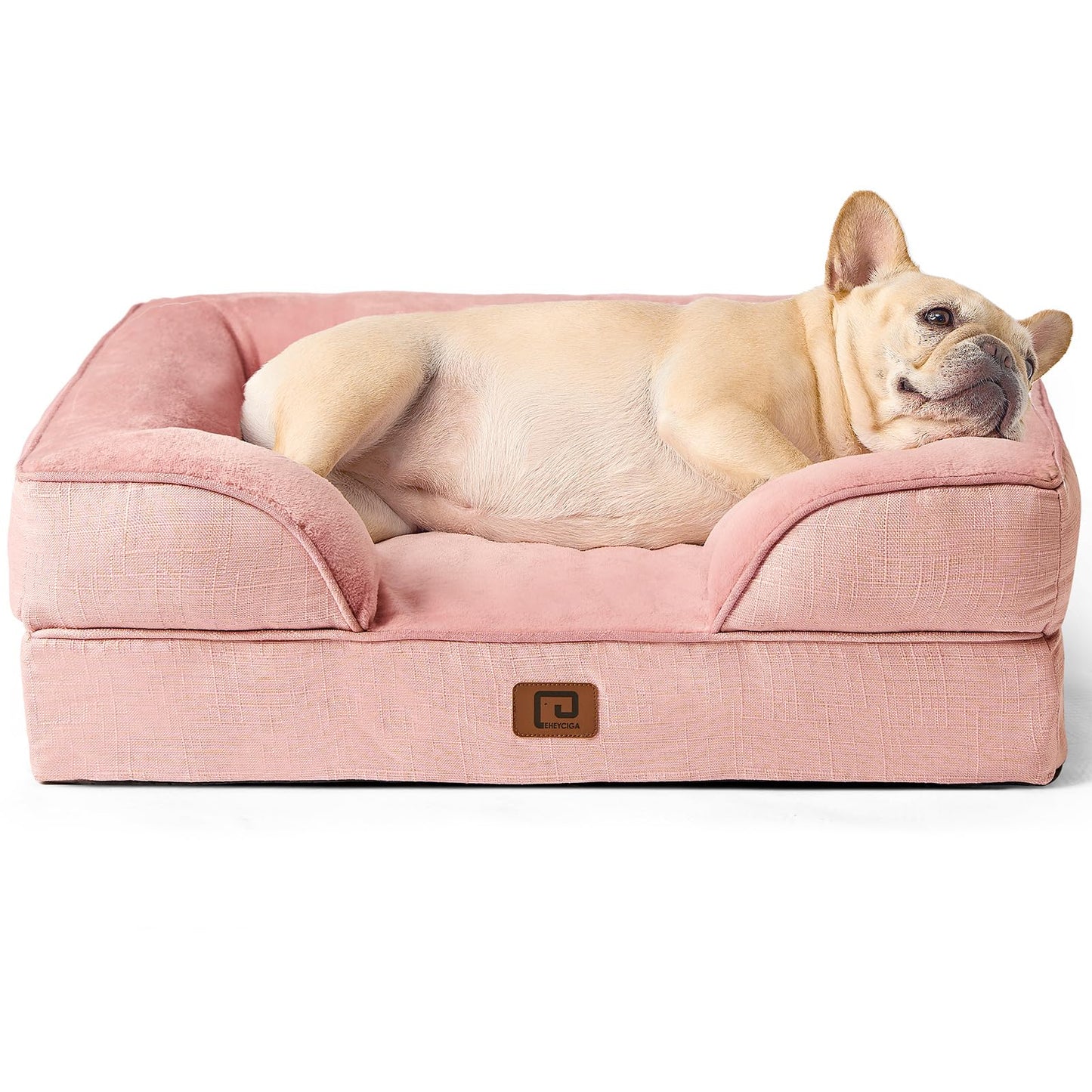 EHEYCIGA Orthopedic Dog Bed for Small Dogs, Waterproof Memory Foam Small Dog Beds with Sides, Non-Slip Bottom and Egg-Crate Foam Medium Dog Couch Bed with Washable Removable Cover, Dusty Pink