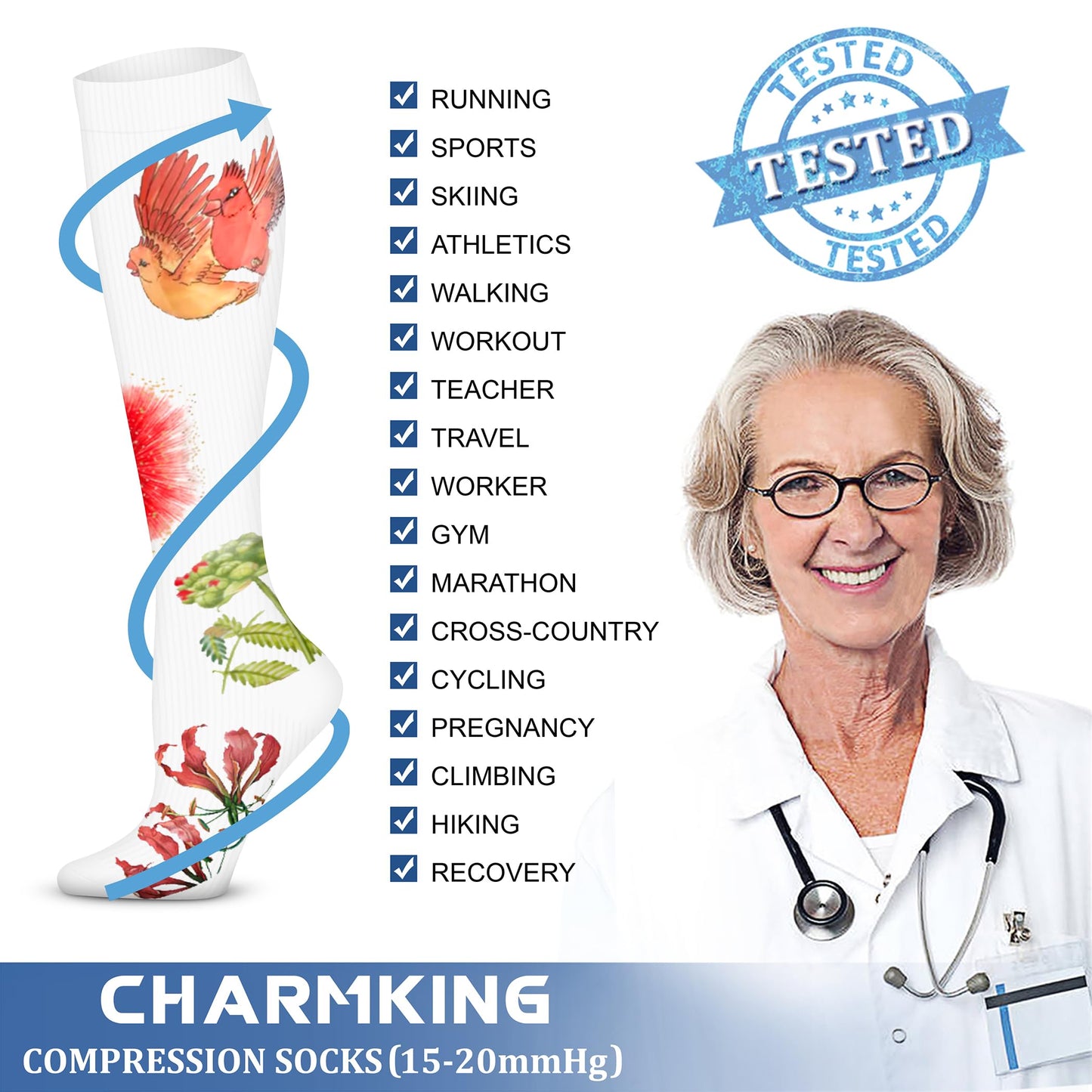 CHARMKING Compression Socks for Women & Men Circulation (3 Pairs) 15-20 mmHg is Best Athletic for Running, Flight Travel, Support, Cycling, Pregnant - Boost Performance, Durability (S/M, Multi 57)