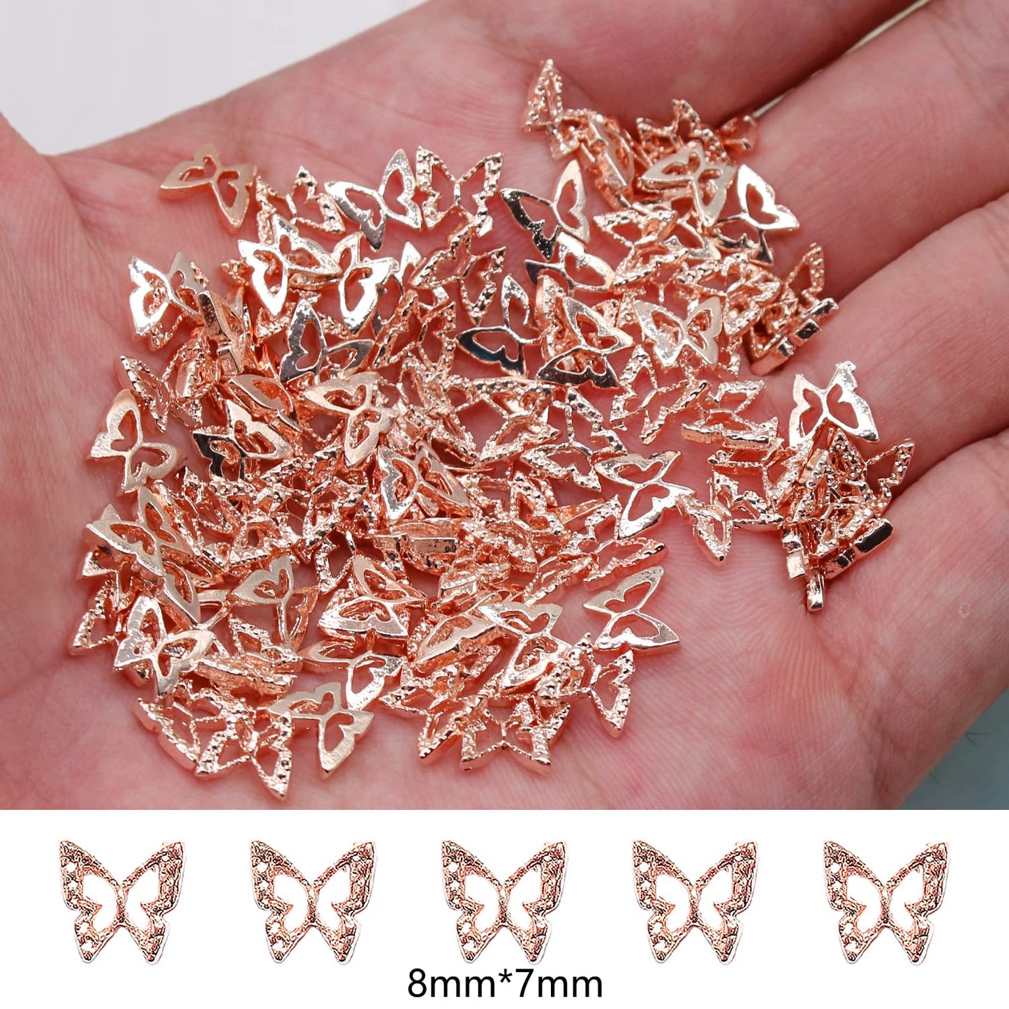 DANNEASY 100pcs 3D Butterfly Charms for Nails Rose Gold Nail Charms Alloy Nail Jewels Nail Butterfly Design Nail Decoration for Acrylic Nails DIY Craft Nail Art Accessories