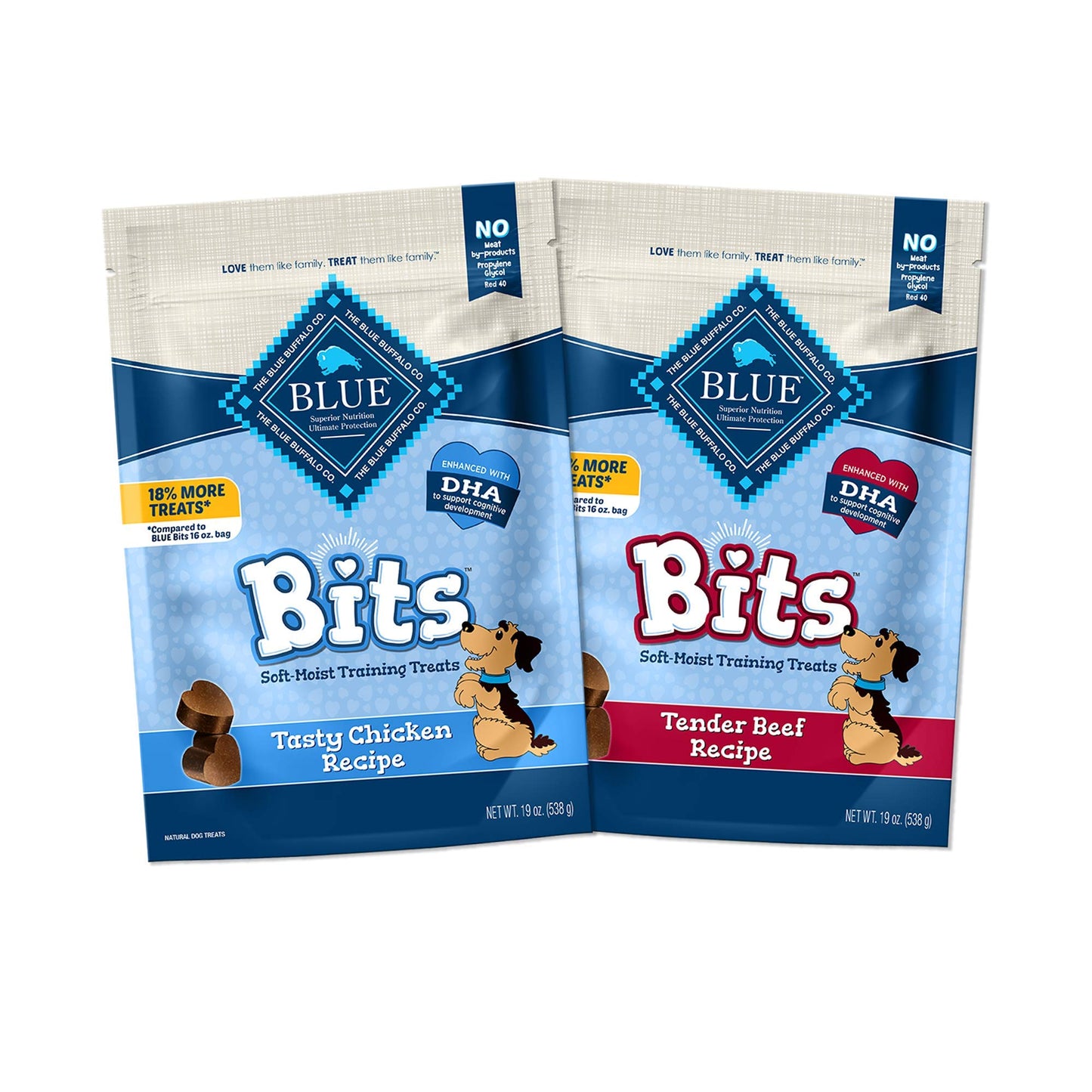 Blue Buffalo Blue Bits Natural Soft-Moist Training Dog Treats, Chicken & Beef Recipes 19-oz Bag Variety Pack, 2 Count