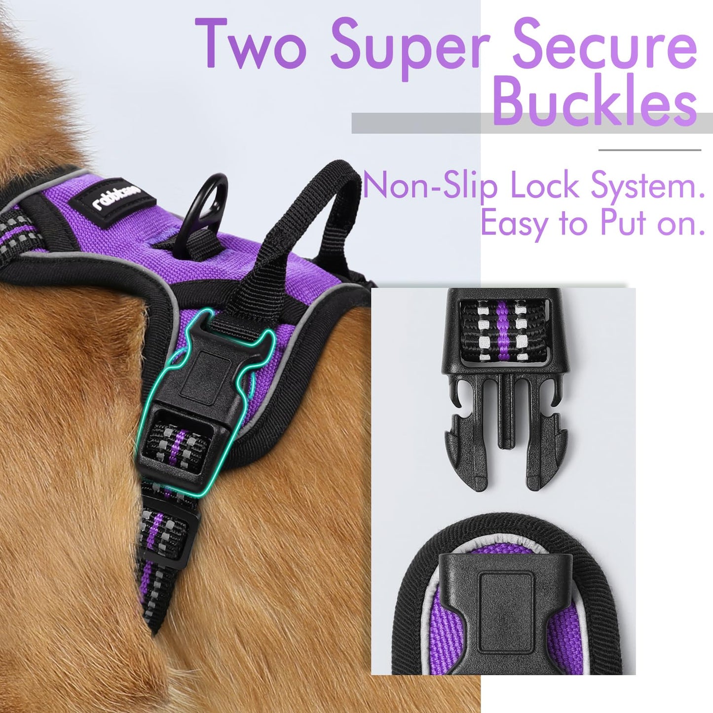 rabbitgoo Dog Harness, No-Pull Pet Harness with 2 Leash Clips, Adjustable Soft Padded Dog Vest, Reflective No-Choke Pet Oxford Vest with Easy Control Handle for Small Dogs, Purple,XS