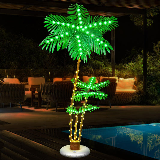 PINPON Lighted Palm Tree, 6FT Outdoor Christmas Palm Tree for Decorations Decor, LED Artificial Fake Palm Trees Lights for Indoor Outside Patio, Hawaiian Tiki Bar, Outdoor, Pool Decor