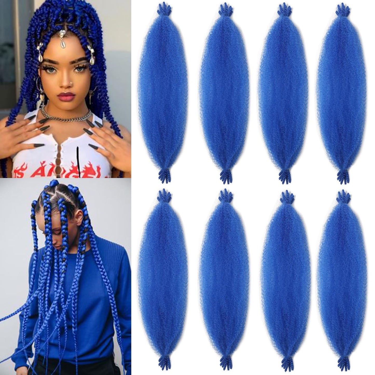 Afro Twist Hair 28 Inch 8 Packs, Springy Afro Twist Hair Pre Fluffed Spring Twist Hair Pre Stretched Wrapping Hair for Soft Locs Hair Extensions (8-Blue#)