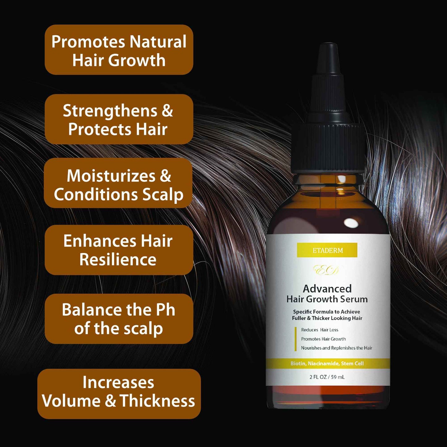 ETADERM Advanced Hair Growth Serum - Hair Growth Oil with Aloe Vera Biotin, Caffeine & Keratin - Hair Oils Stimulates Growth, Moisturizes & Conditions Scalp - Hair Serum for Thicker Fuller Hair 60ml
