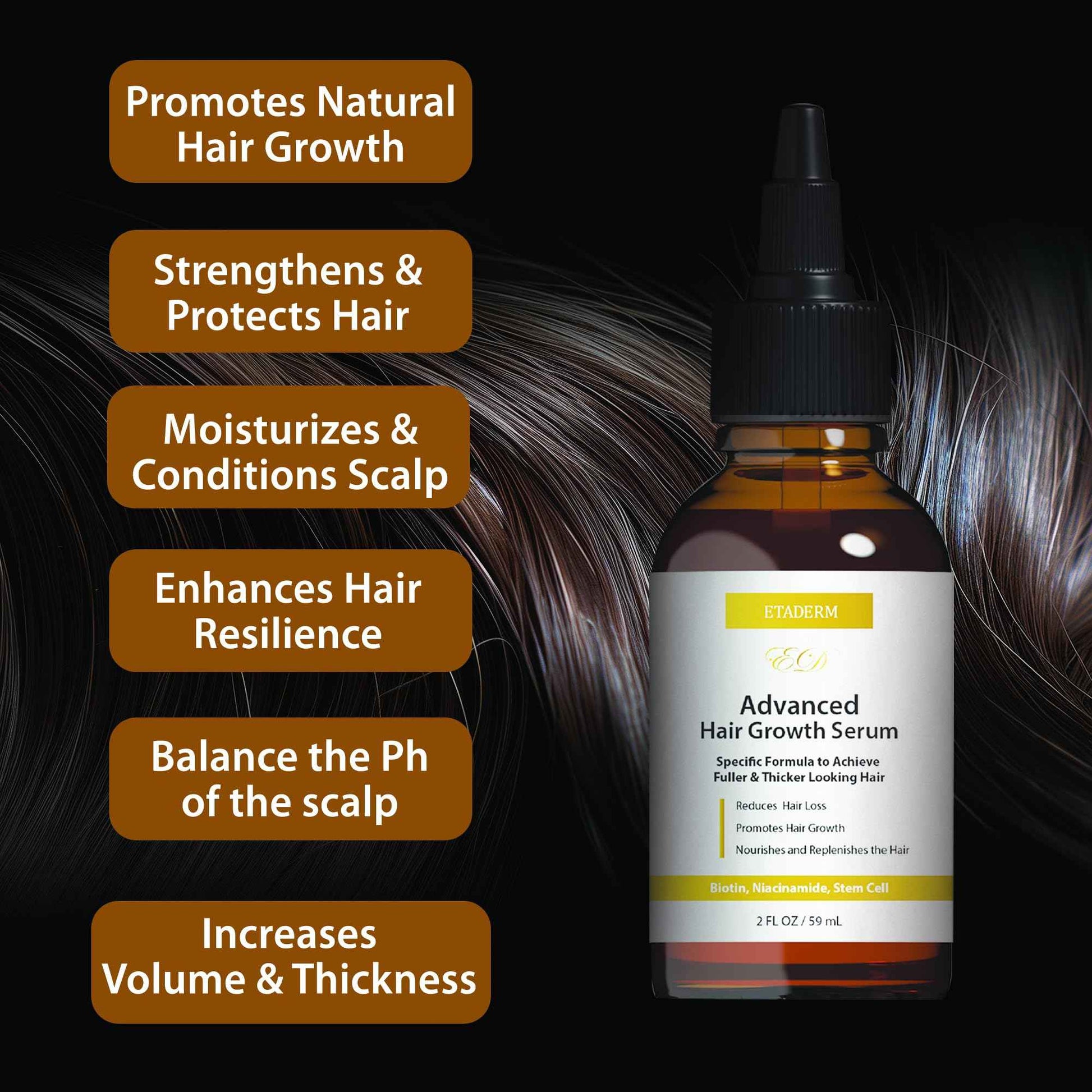 ETADERM Advanced Hair Growth Serum - Hair Growth Oil with Aloe Vera Biotin, Caffeine & Keratin - Hair Oils Stimulates Growth, Moisturizes & Conditions Scalp - Hair Serum for Thicker Fuller Hair 60ml
