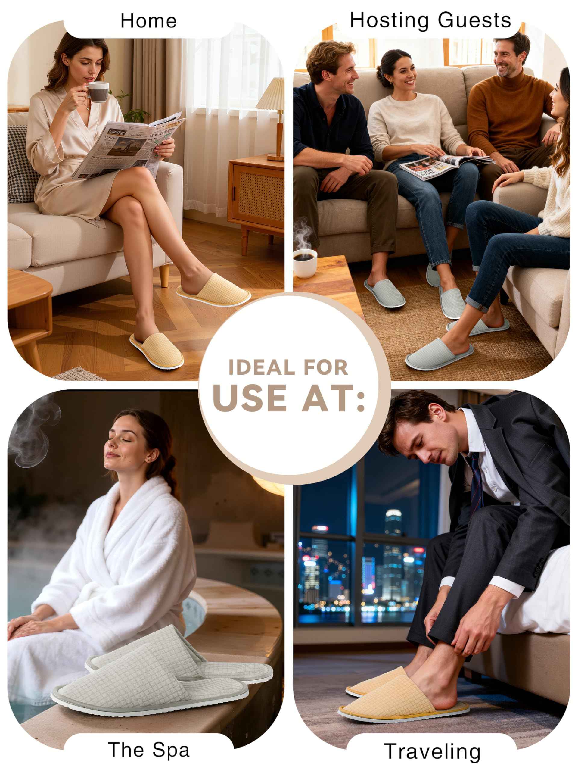 KUTTOR 12 Pairs Disposable Fleece Spa Slippers Closed-Toe Hotel House Guests Slippers Reusable Non-Slip for Shoeless Home Travel Spa Fits Men’s 10/Women’s 11