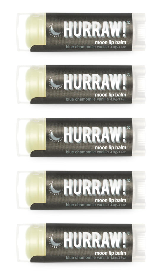 Hurraw! Moon Night Treatment (Blue Chamomile, Vanilla) Lip Balm, 5 Pack: Organic, Certified Vegan, Cruelty and Gluten Free. Non-GMO, 100% Natural Ingredients. Bee, Shea, Soy and Palm Free. Made in USA