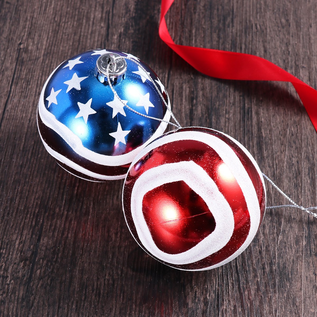 24pcs 3-1/4" (80mm) American Patriotic Christmas Ball Ornaments July of 4th Ball Hanging Independence Day Party Decor Holiday Wedding Tree Decorations