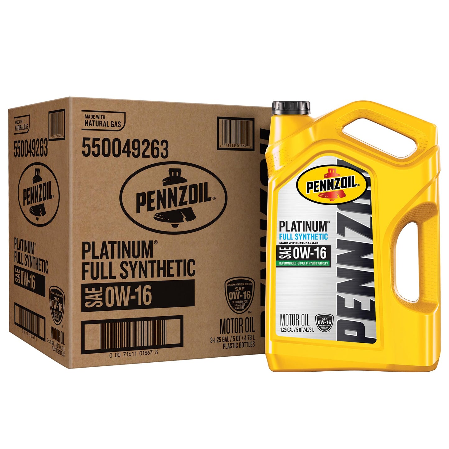 Pennzoil Platinum Full Synthetic 0W-16 Gasoline Engine Oil, 5 Quart (Case of 3)