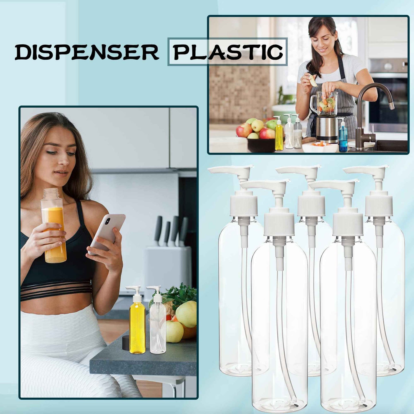 52 Pcs Empty Plastic Pump Bottle 8 oz/ 250 ml Clear Lotion Pump Dispenser Refillable Shampoo Containers Bulk with Travel Lock for Body Wash Liquid Soap Massage Oil Face Cream Conditioner