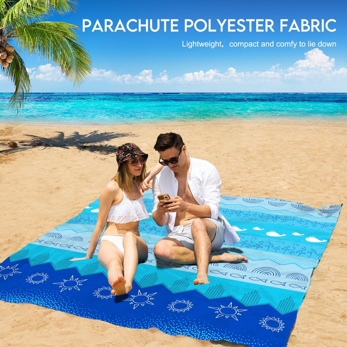 BYDOLL Beach Blanket 78''×81'' 1-5 Adults Waterproof Sandproof Oversized Lightweight Beach Blanket Large Picnic Mat Beach Blanket for Beach Travel Camping Hiking Picnic