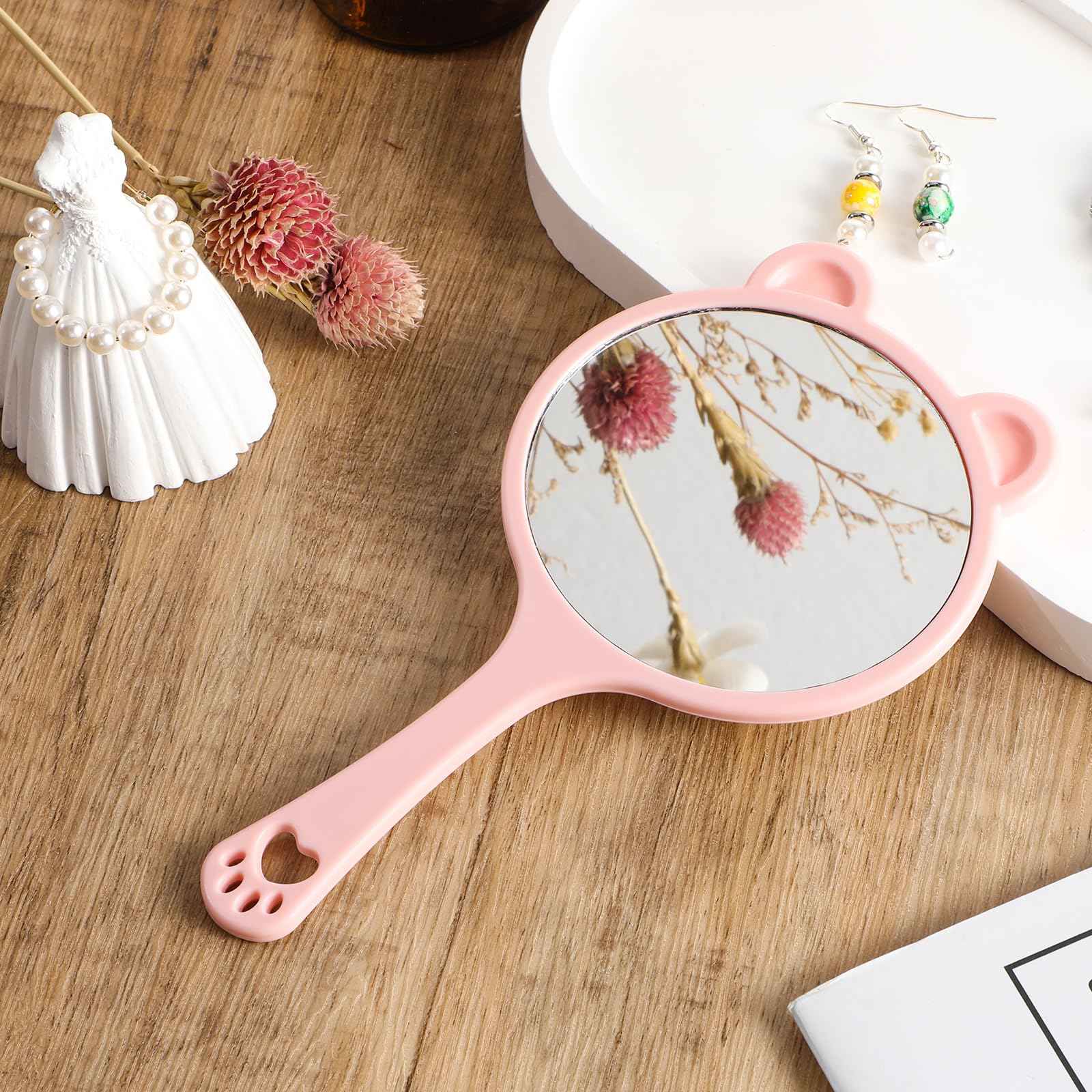 Qianyu Hand Held Mirror with Handle for Makeup Shaving Small Cute Professional Handheld Mirror with Hanging Hole Single-Sided Portable Multi-Purpose Travel Vanity Mirror for Men and Women