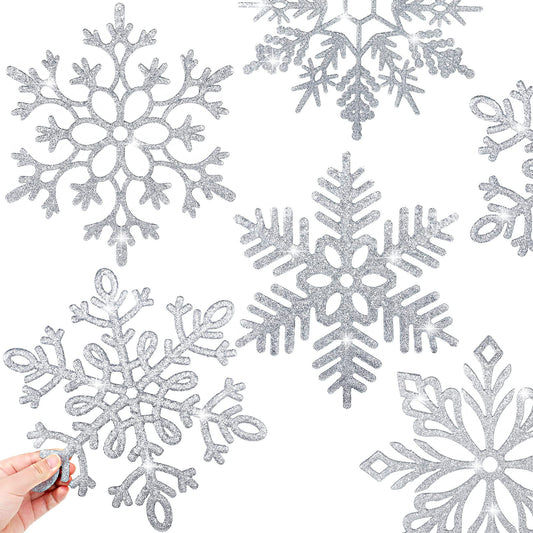 Cindeer 24 Pcs Christmas Large Snowflake Ornaments 12 Inch Plastic Glitter Snowflakes Ornaments Giant Snowflakes Hanging Ornaments for Winter Xmas Tree Window Door Decor(Cute Style)