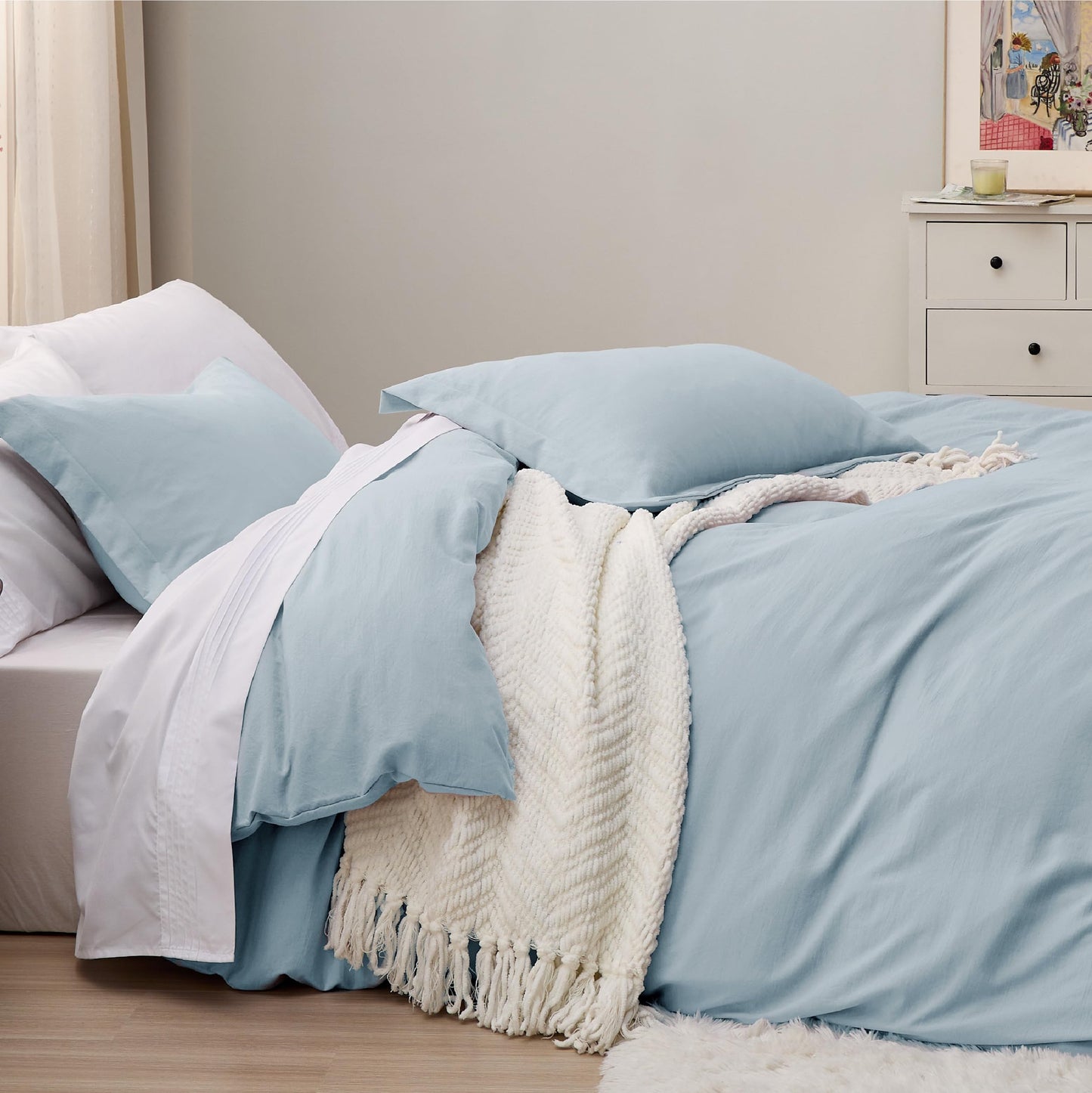 Bedsure Sky Blue Twin Duvet Cover Set - Soft Prewashed Duvet Cover Twin Size, 2 Pieces, 1 Duvet Cover 68x90 Inches with Zipper Closure and 1 Pillow Sham, Comforter Not Included