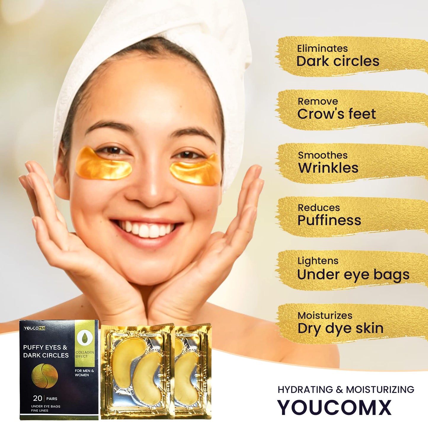 YoucomX - Eye Mask Under Eye Patches for Puffy Eyes & Dark Circles 20 Pairs Eye Gels Pads Reduce Wrinkles Treatments - Eye Bags Refresh Your Skin