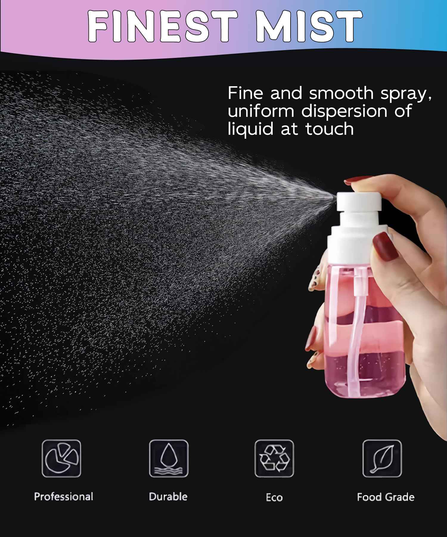 Uadbau 6 Pack Small Spray Bottles - Travel Size 3 Pack 1oz/30ml and 3 Pack 2oz/60ml with 3pcs Funnels, Fine Mist Mini Plastic Refillable Spray Bottles - Pink