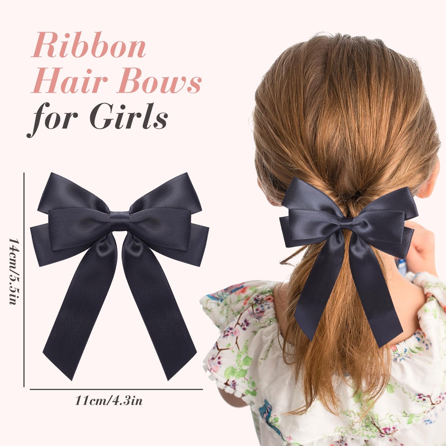 4pcs Hair Bows for Girls,Black Satin Hair Clips White Silk Hair Bow Ribbon Hair Accessories for Baby Toddlers Infant Teens Kids