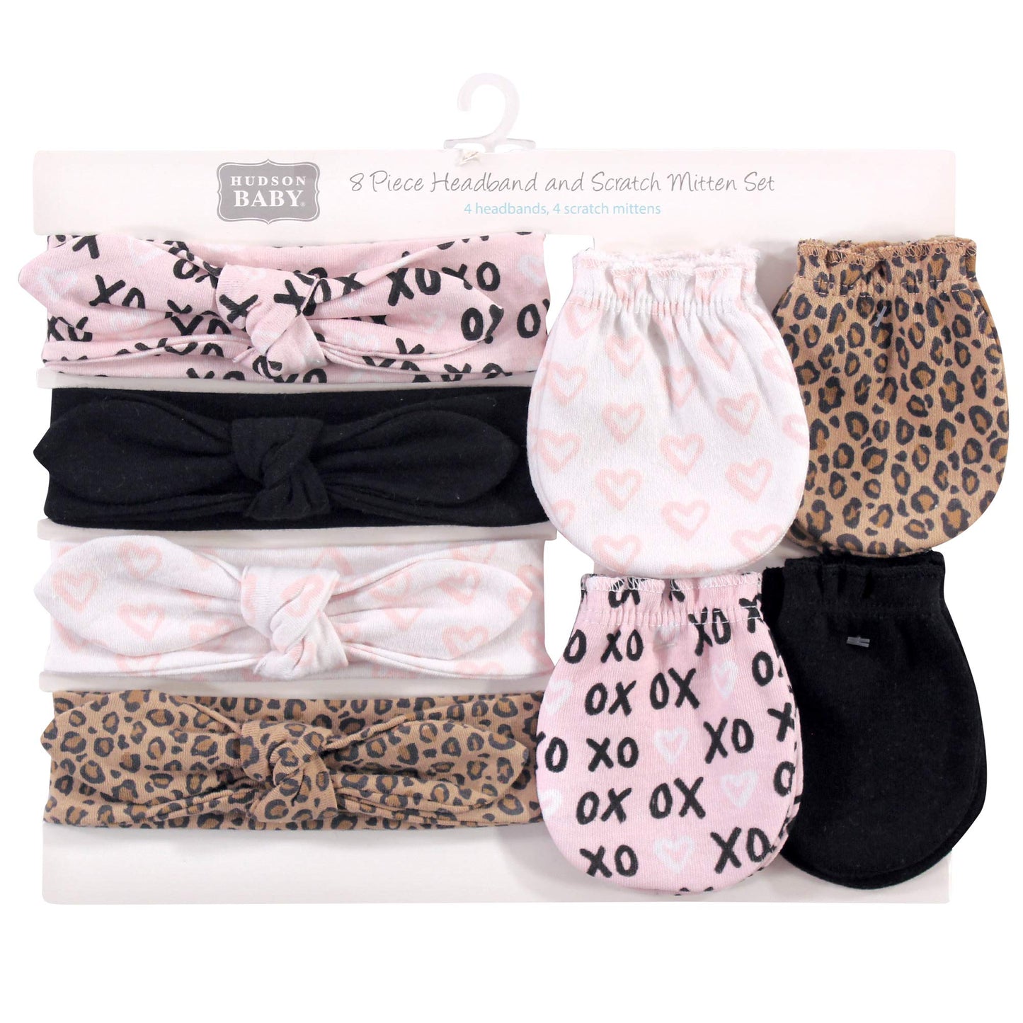 Hudson Baby baby girls Cotton Headband and Scratch Mitten Set Headwrap, Black Xoxo, 0-6 Months US