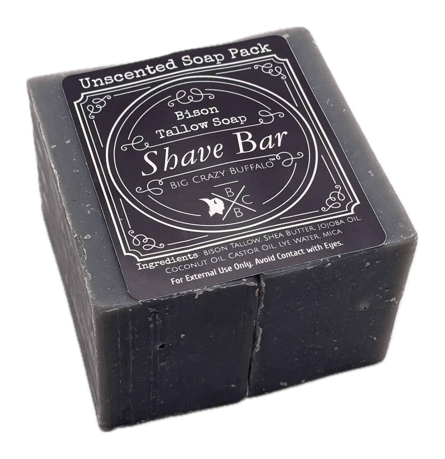 Big Crazy Buffalo Bison Tallow Buff Shave Bar, Unscented, (2 pack) - Razor Friendly, Moisturizing, Glides, Soothes, and Naturally Derived - No Dyes, Chemicals, Fragrances, Preservatives