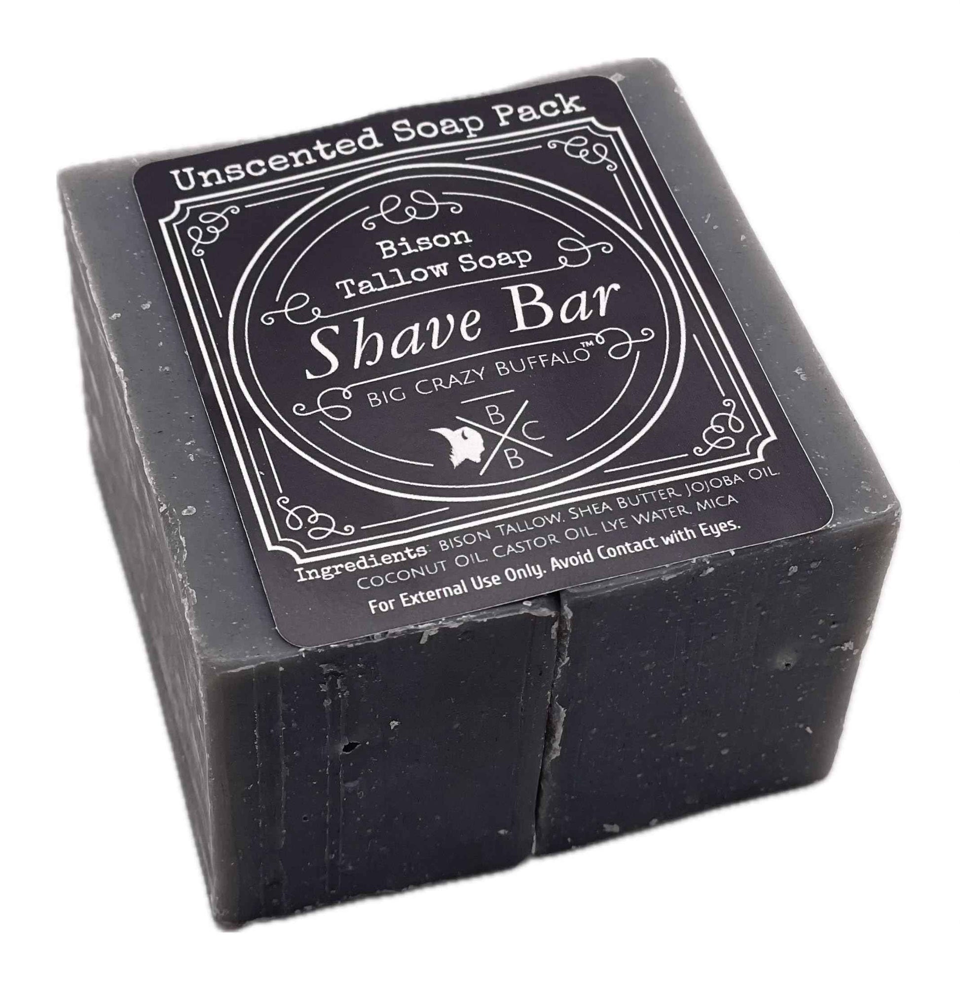 Big Crazy Buffalo Bison Tallow Buff Shave Bar, Unscented, (2 pack) - Razor Friendly, Moisturizing, Glides, Soothes, and Naturally Derived - No Dyes, Chemicals, Fragrances, Preservatives