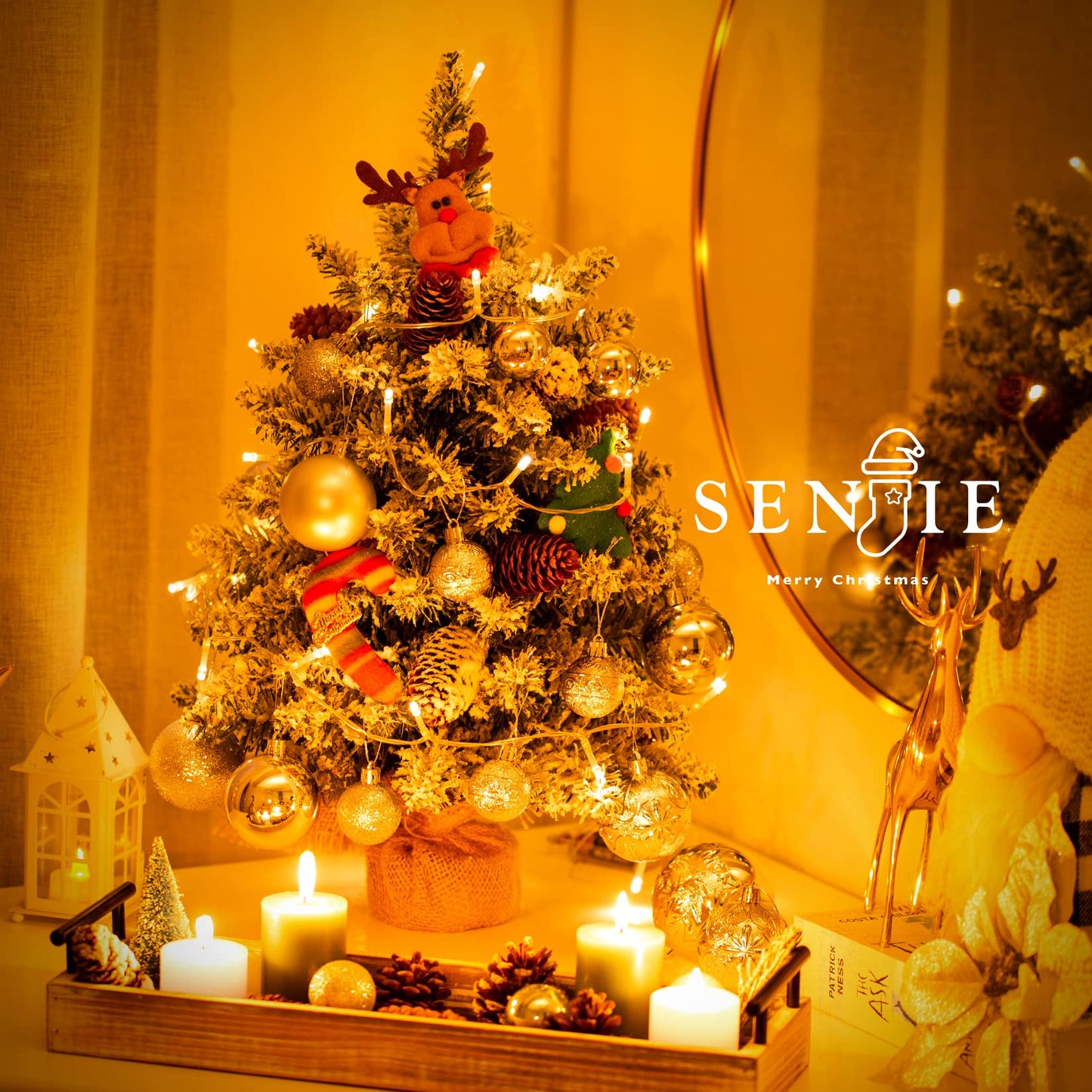 Small Christmas Tree Flocked Artificial Tree 22 inches with Pine Cones, Suitable for Tabletop