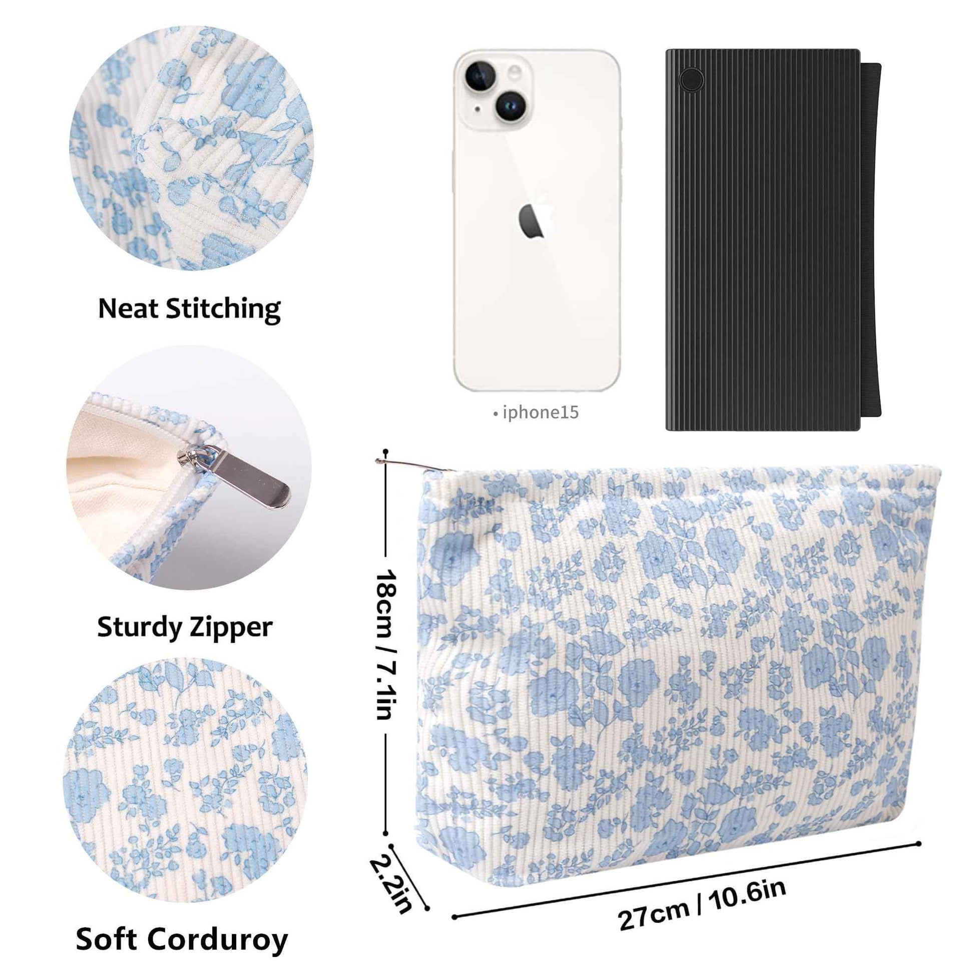 OZAOZ Makeup bag for Women, Flower Cosmetic Bags Zipper Pouch, Large Capacity Corduroy Makeup Bag, Travel Toiletry Bag Organizer for Women and Girls (Flower-F)