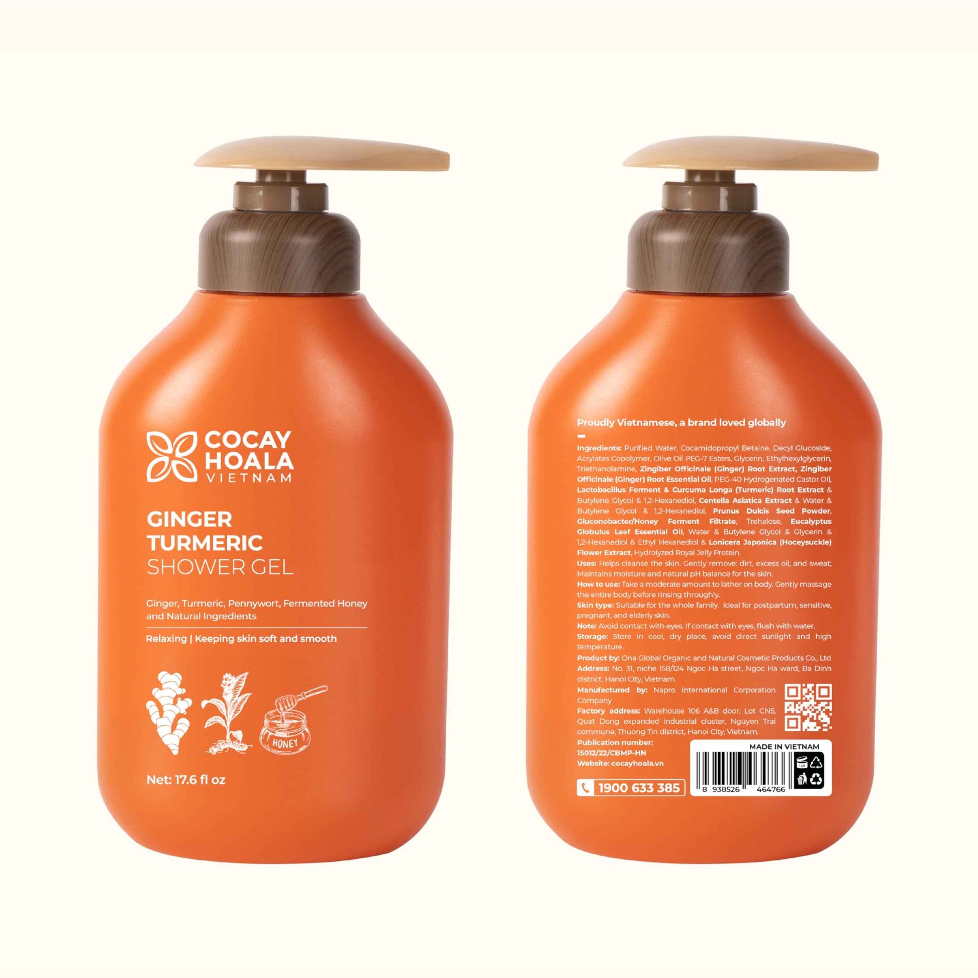 Vietnam's Touch | COCAY HOALA Ginger Turmeric Exfoliating Body Wash – Gentle Body Wash Sensitive Skin – Moisturizing & Nourishing Daily Shower Gel – Paraben & Silicone Free (17.64 oz)