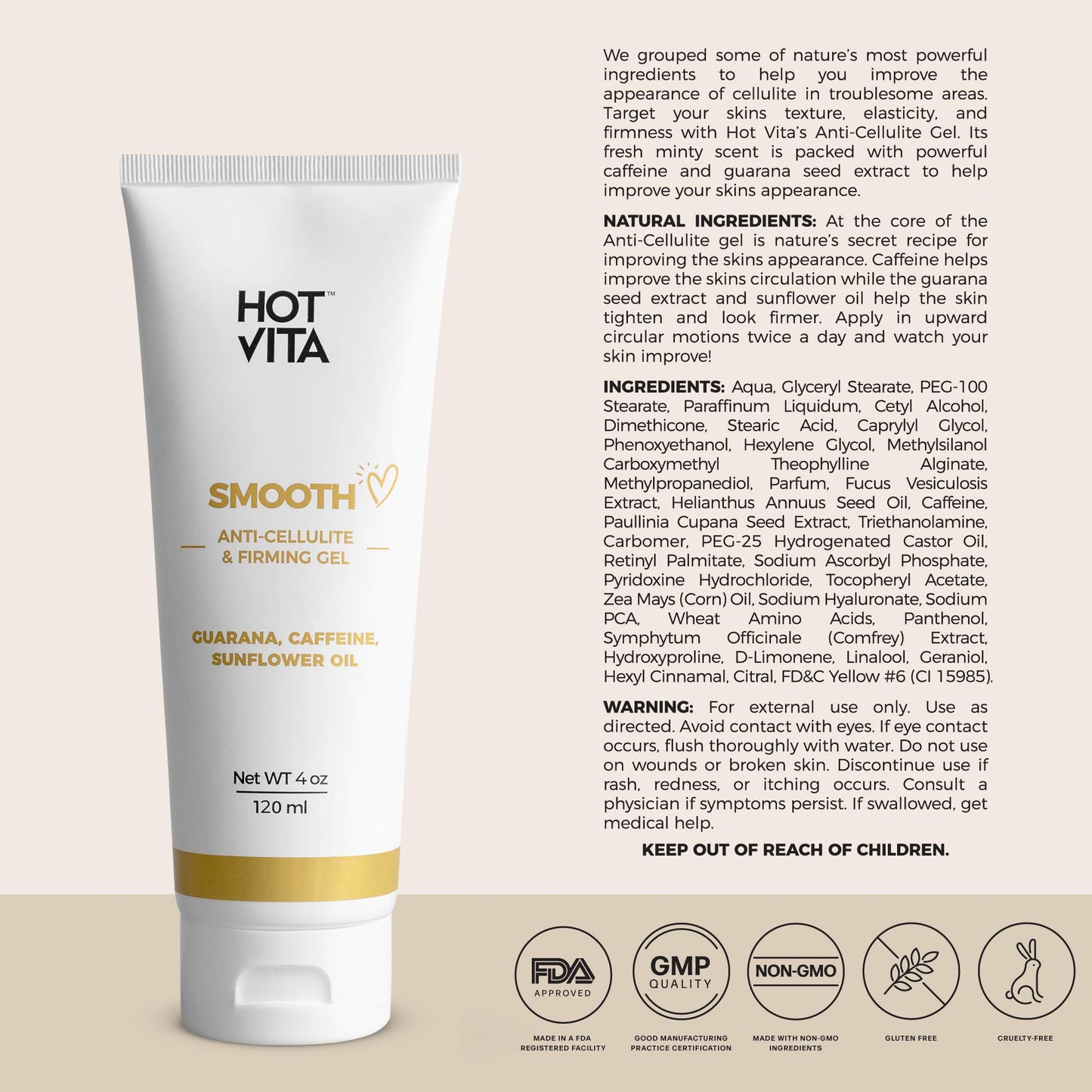 Hot Vita Anti Cellulite Gel – Skin Tightening & Firming Body Lotion – Anti Stretch Mark Cream (4 oz)