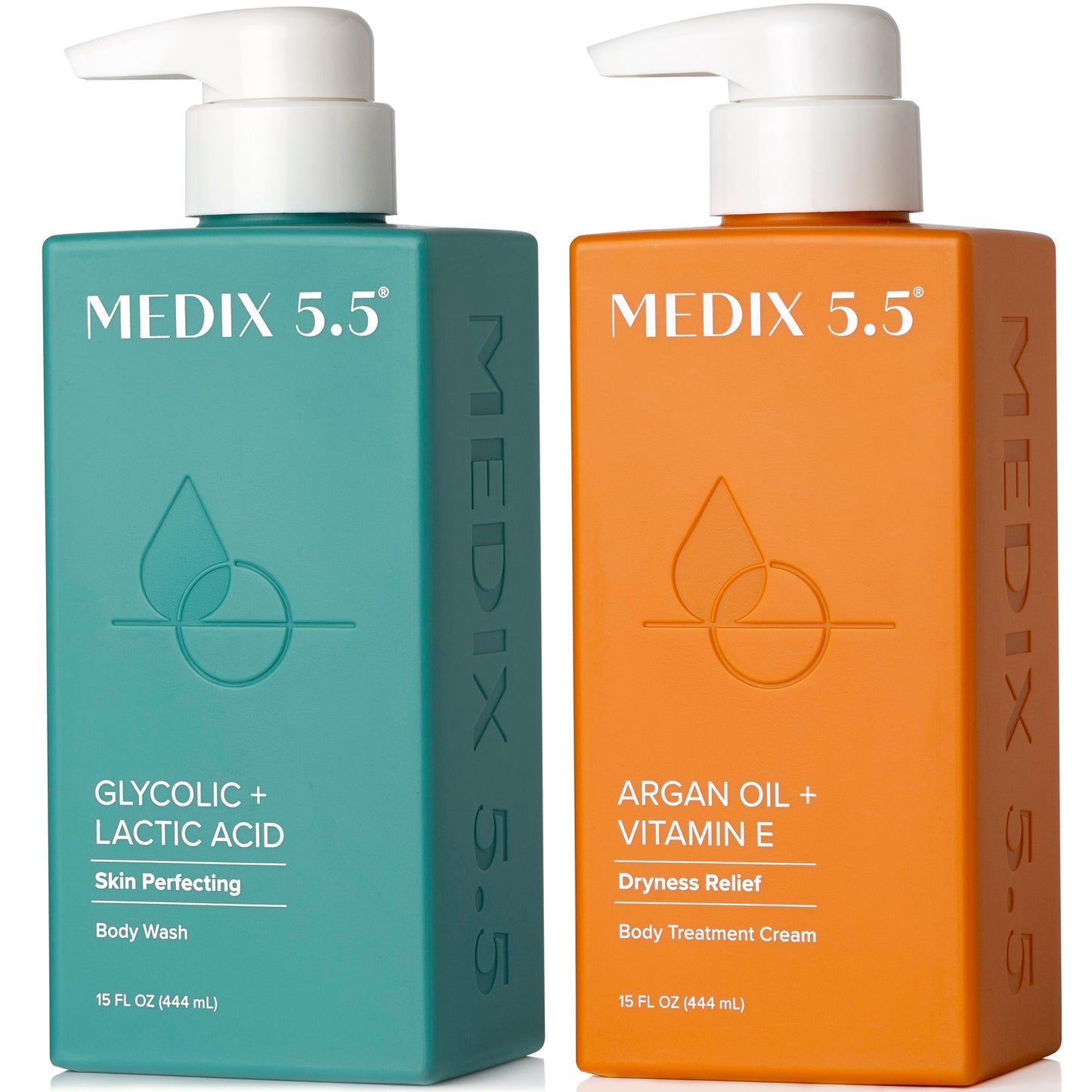 MEDIX 5.5 Glycolic Acid Exfoliating Face & Body Scrub Cleanser + Argan Oil Moisturizing Body Cream Lotion 2PC Skin Care Set | Alpha Hydroxy Acid & Lactic Acid Foaming Body Wash & Face Wash, 2PC Set