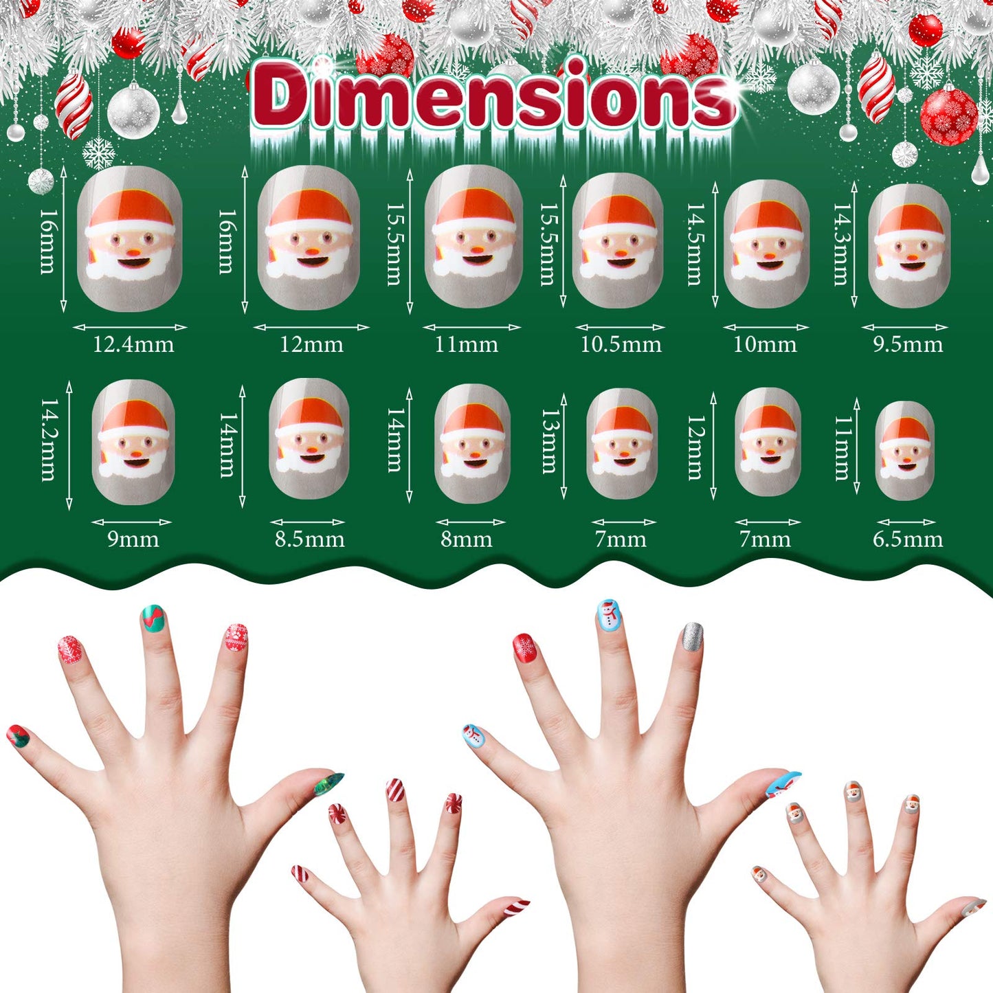 120 Pieces Girls Press on Nails Fake Nails Artificial Nails Children Full Cover Short False Fingernails for Girls Kids Nail Design Decoration (Merry Christmas)