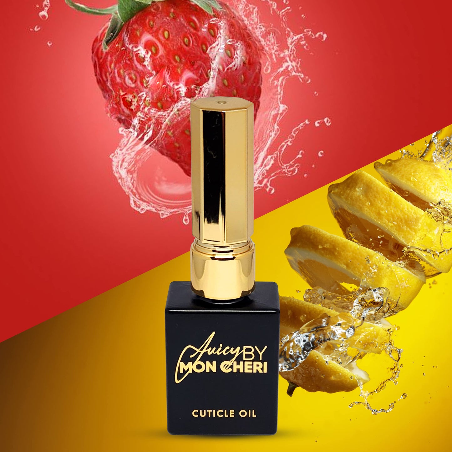 Juicy By Mon Cheri WINNER 2023* Nail Cuticle Oil 10ml Size for Hydrating, Healing Repairing Cuticles Care (Strawberry Lemonade Golden Touch)