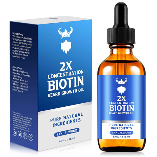 Beard Growth Oil - 2X Concentration Biotin Beard Oil for Men (2 oz) - Natural Mens Beard Oil with Argan Oil, Jojoba Oil and Vitamin, Beard Growth Softener, Moisturizer (Sandalwood)