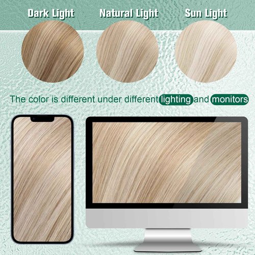 Easyouth Sew in Hair Extensions Real Human Hair Highlight Remy Human Hair Weft Extensions Ash Blonde Highlight Bleach Blonde Weft Human Hair Extension for Women 14 Inch 70G