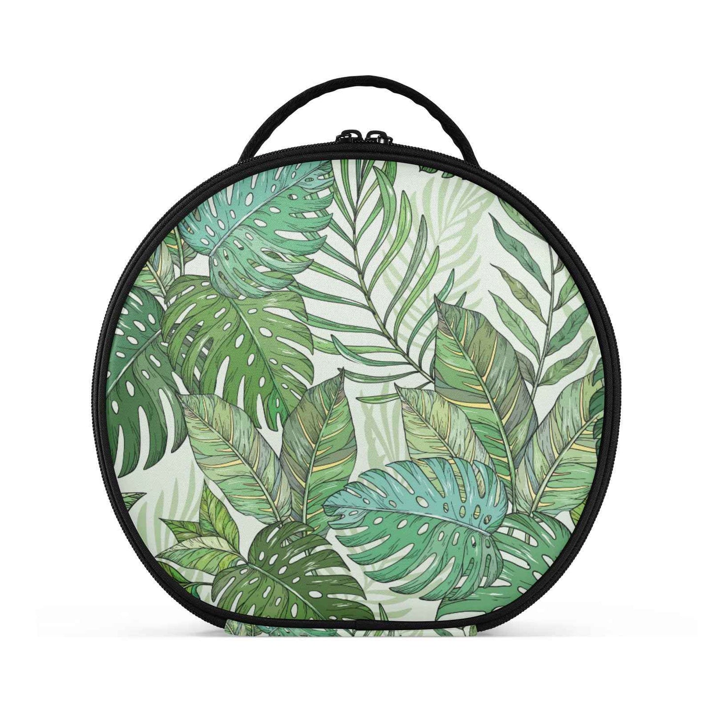 senya Round Cosmetic Pouch Travel Makeup Train Case Tropical Palm Leaves Makeup Organizer Bag with Adjustable Dividers Portable for Cosmetics Makeup Brushes Toiletry Jewelry Accessories