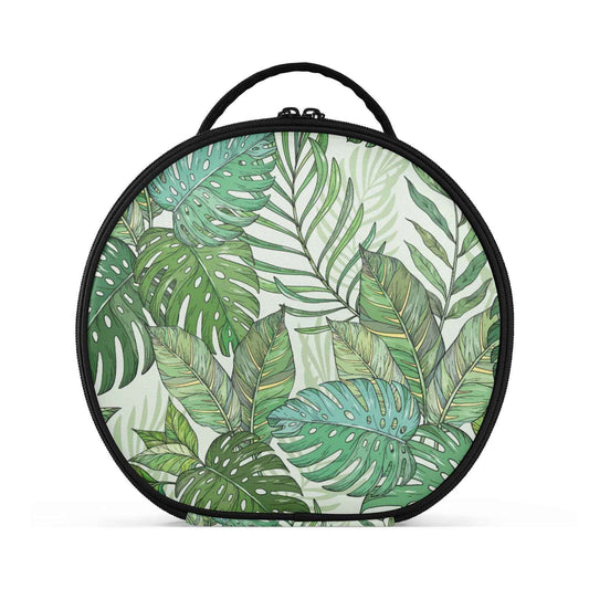 senya Round Cosmetic Pouch Travel Makeup Train Case Tropical Palm Leaves Makeup Organizer Bag with Adjustable Dividers Portable for Cosmetics Makeup Brushes Toiletry Jewelry Accessories