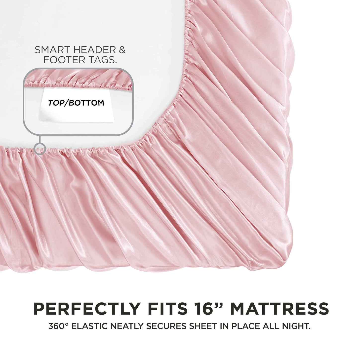 Juicy Couture King Size Silk Satin Bed Sheet Set, Deep Pocket Silky King Sheet Set with 1 Fitted Sheet, 1 Flat Sheet and 2 Pillow Case, Wrinkle Resistant and Anti Pilling Bed Sheets - Pink