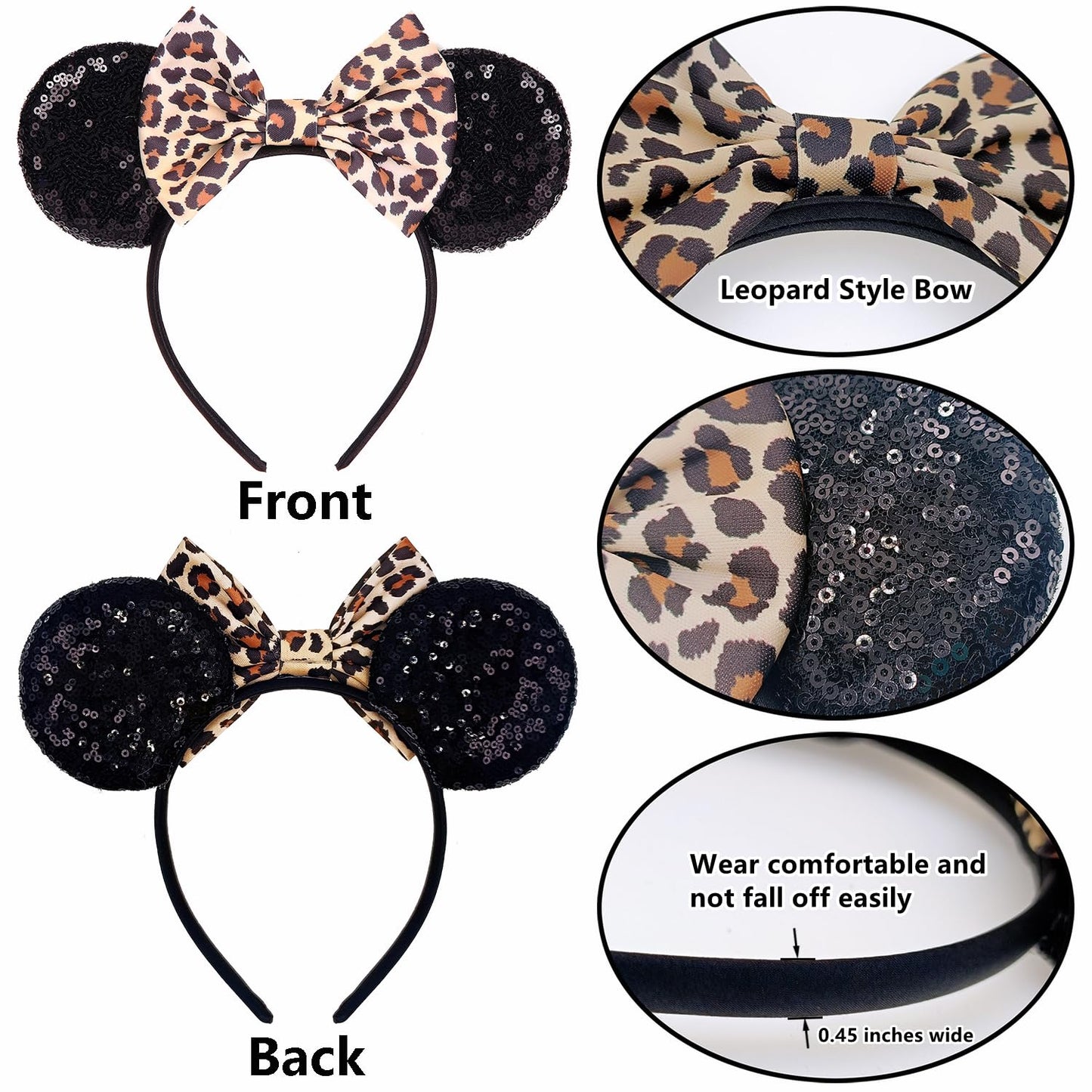 TUTKIMUS Mouse Ears for Women Girls, Classic Sequin Headbands Suitable Amusement Park Trips Cosplay Costume Princess Decoration Party Favors Gift