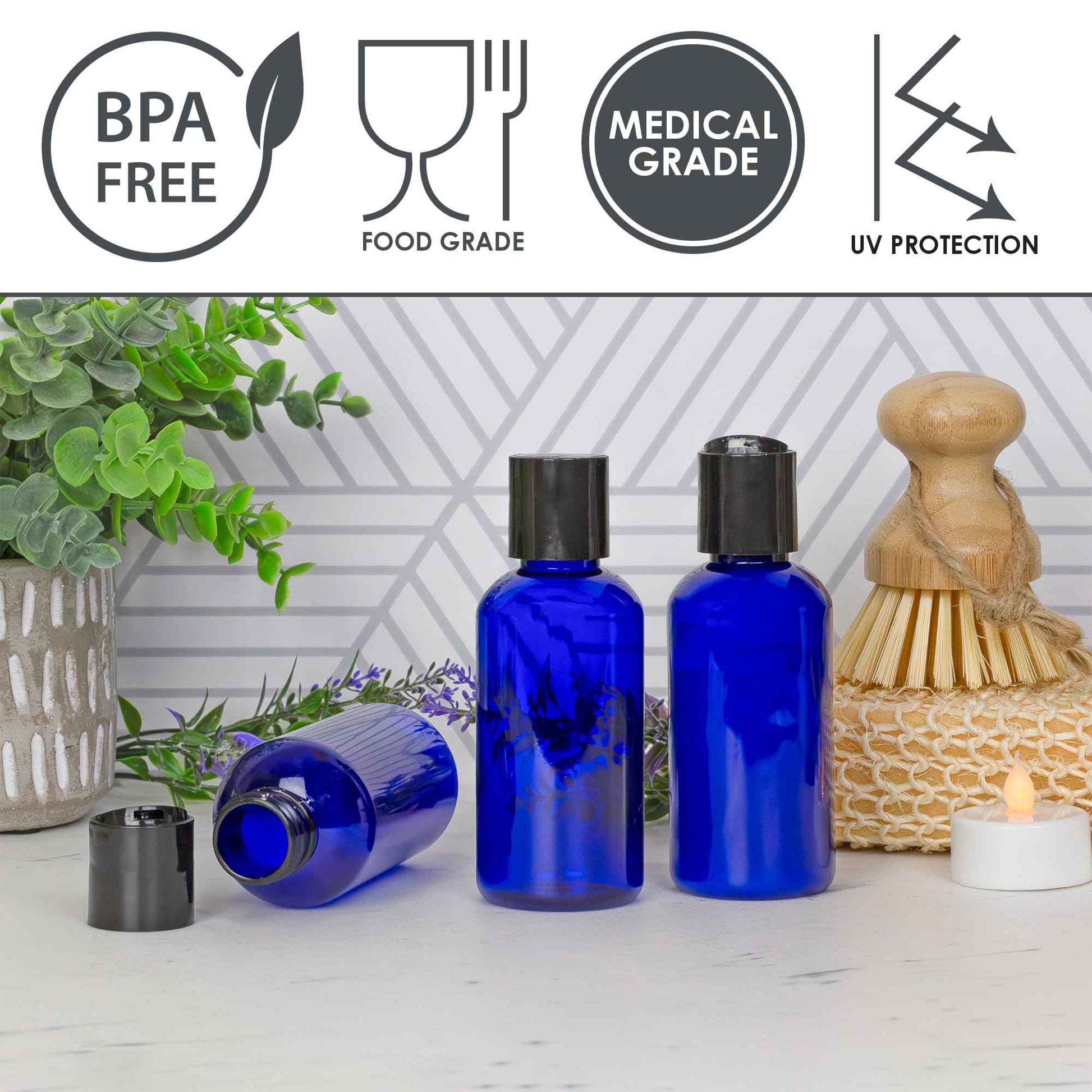 Cornucopia Brands 4oz Empty Cobalt Blue Plastic Squeeze Bottles with Disc Top Flip Cap (Pack of 6) BPA-Free Containers For Shampoo, Lotions, Liquid Body Soap, Creams
