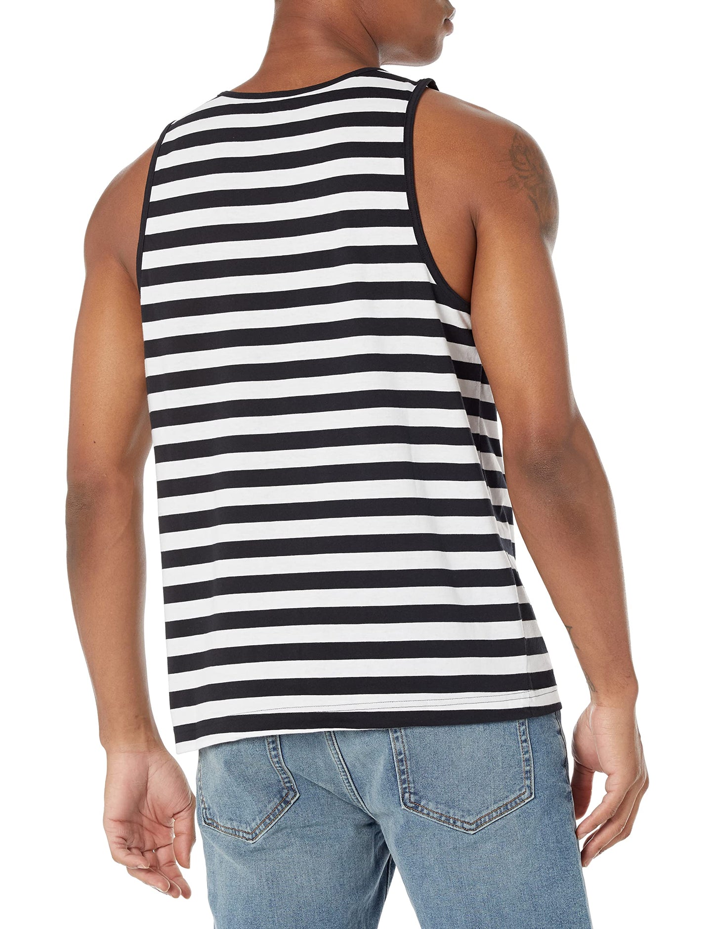 Amazon Essentials Men's Regular-Fit Tank Top, Black White Horizontal Stripe, X-Small