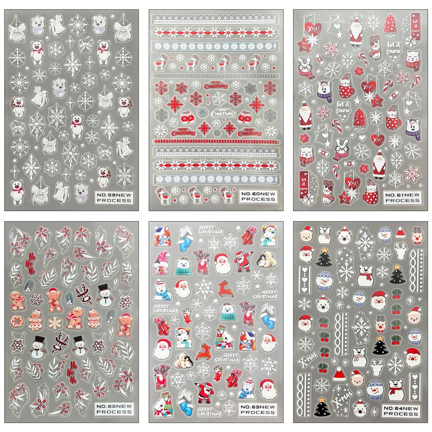 Christmas Nail Art Stickers Decals Santa Claus Snowflake Deer Nail Decals Winter Xmas Tree Snowman Nail Stickers 3D Self Adhesive Nail Art Decal Design for Women Girls DIY New Year Manicure