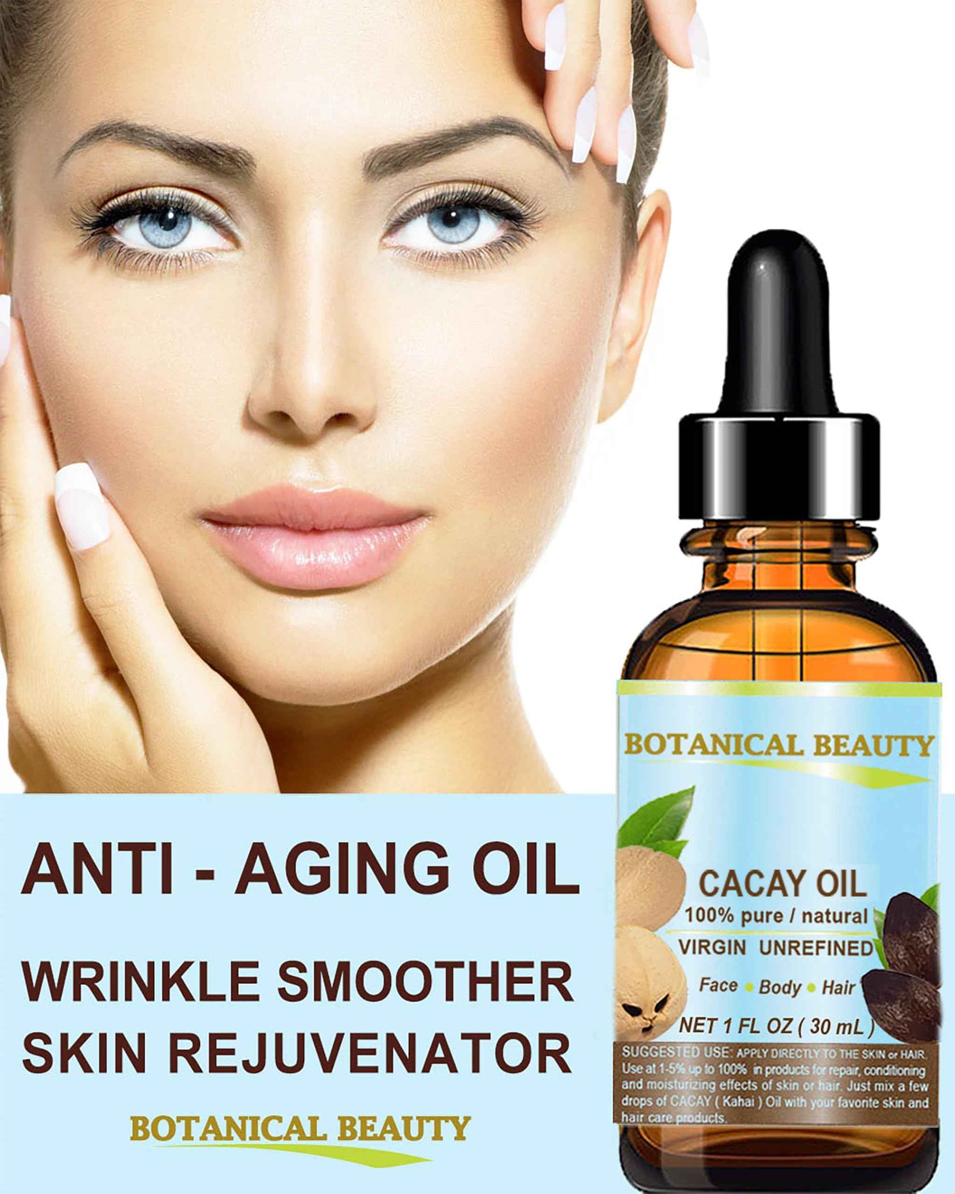 Botanical Beauty CACAY OIL 100% Pure Natural Virgin Unrefined Cold-pressed carrier oil WILD GROW 1 Fl oz 30 ml For Face, Skin, Body, Hair. Anti Wrinkle Face Oil Natural Retinol Vitamin A, Vitamin E