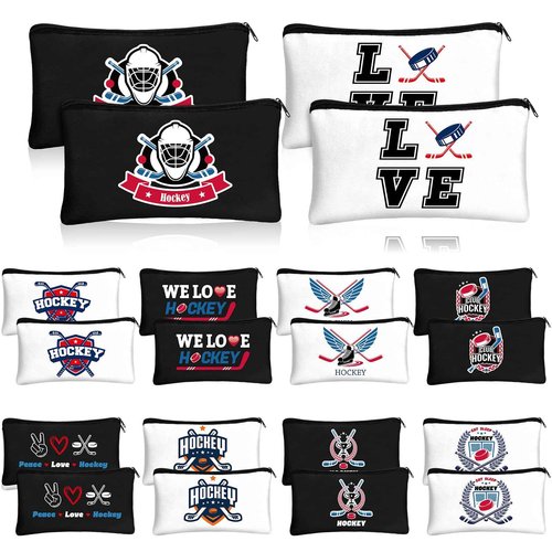 Clysee 20 Pcs Hockey Gifts Inspirational Makeup Bag for Women Hockey Lovers Players Ice Gifts Bags Cosmetic Travel Pouch for Women Mom Athletics Birthday