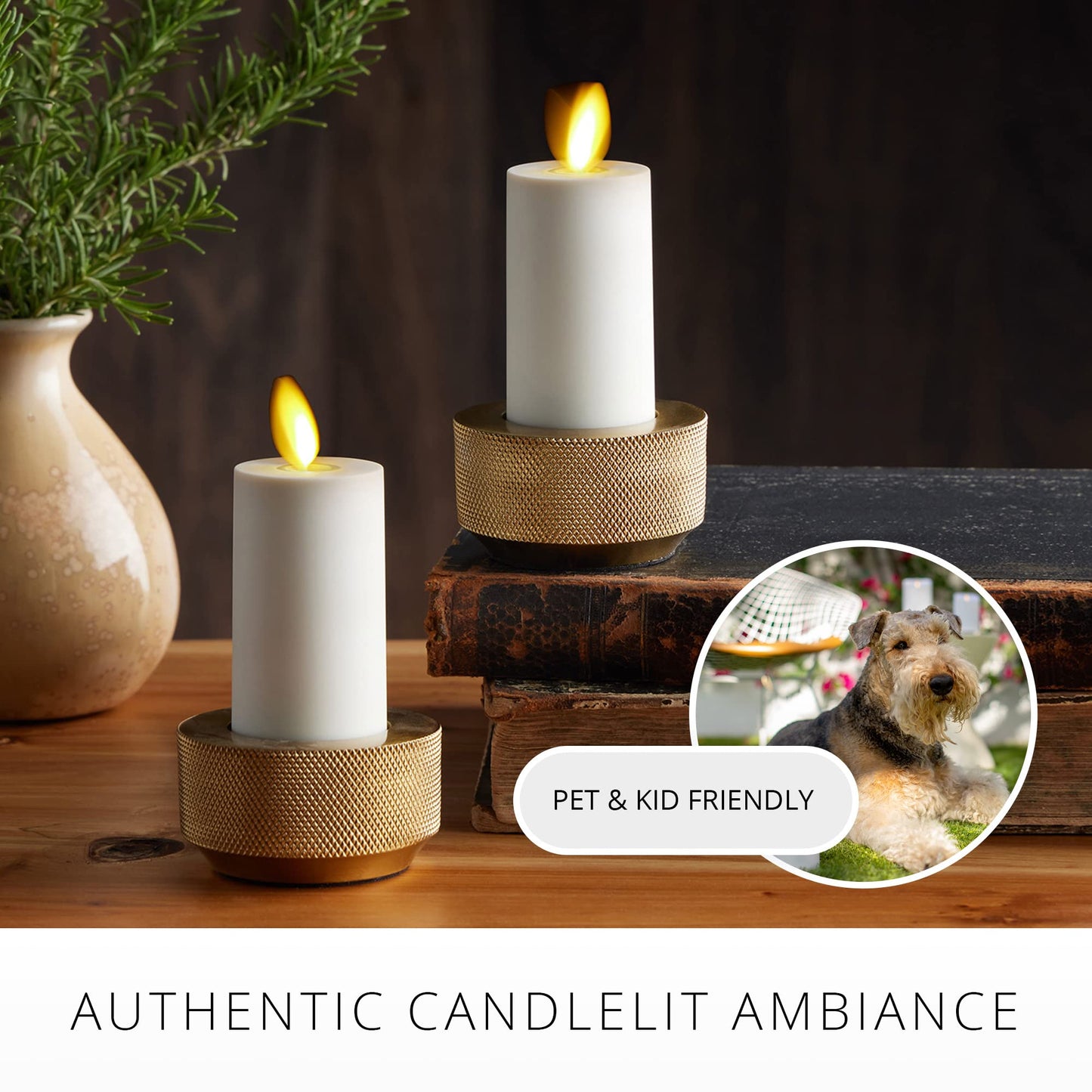 Luminara Realistic Artificial Moving Flame Votive Candle - Set of 2 - Moving Flame LED Battery Operated Lights for Christmas, Halloween - Remote Ready - Remote Sold Separately - Ivory - 1.5" x 4"